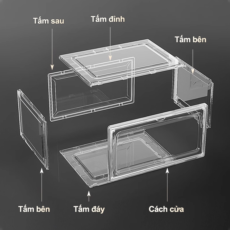 Cambond Hộp Đựng Giày Acrylic Có Thể Xếp Chồng Lớn Giày Sneaker Hộp Đựng Trong Suốt Sắp Xếp Lưu Trữ
