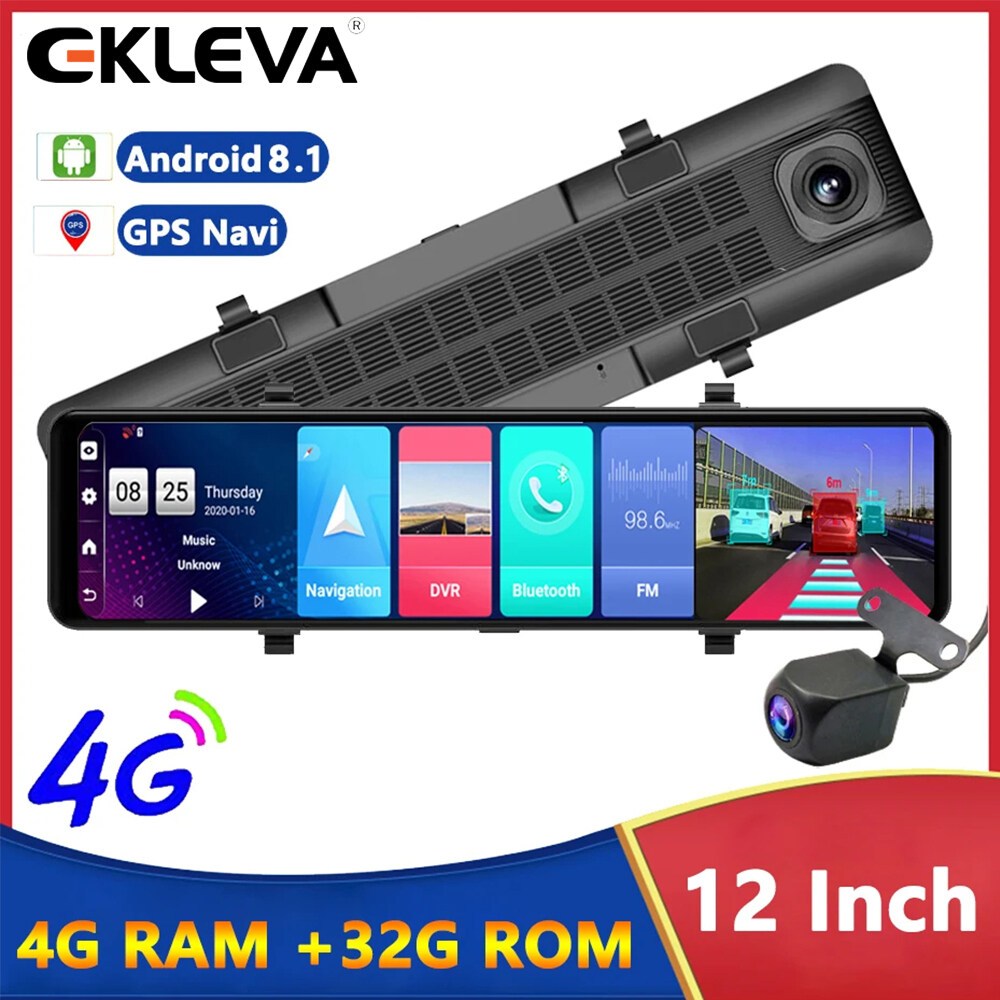Ảnh Ekleva 4G 12 "Gương ô tô Android 8.1 Dash Cam DVR 1080P Camera kép WiFi BT 4.0 Điều hướng ADAS Giám sát ghi Video từ xa 1