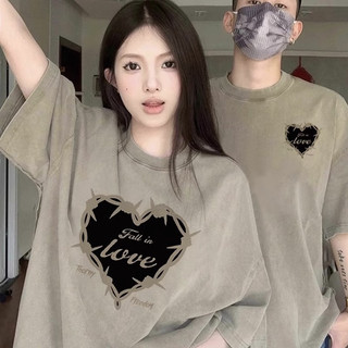 HIIXIIVI Áo thun unisex tay ngắn cổ tròn, cotton, in độc đáo, form rộng, cho cặp đôi