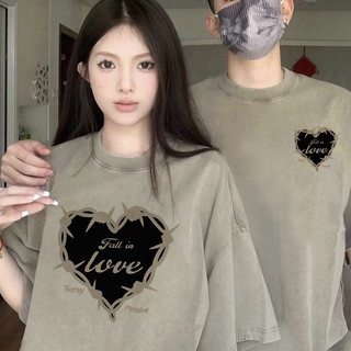HIIXIIVI Áo thun unisex tay ngắn cổ tròn, cotton, in độc đáo, form rộng, cho cặp đôi