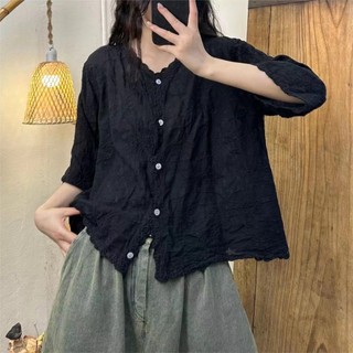 Phong Cách Hàn Quốc Nữ Nữ Rời Vintage Thêu Hoa Cổ Chữ V Áo Sơ Mi Tay Dài Áo Baju Baju Wanita Lengan Panjang