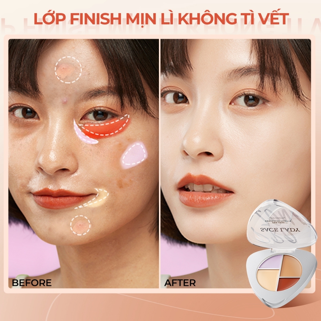 Bảng Kem Che Khuyết điểm SACE LADY Chống Thấm Nước Giúp Hiệu Chỉnh Màu Da 5.6g
