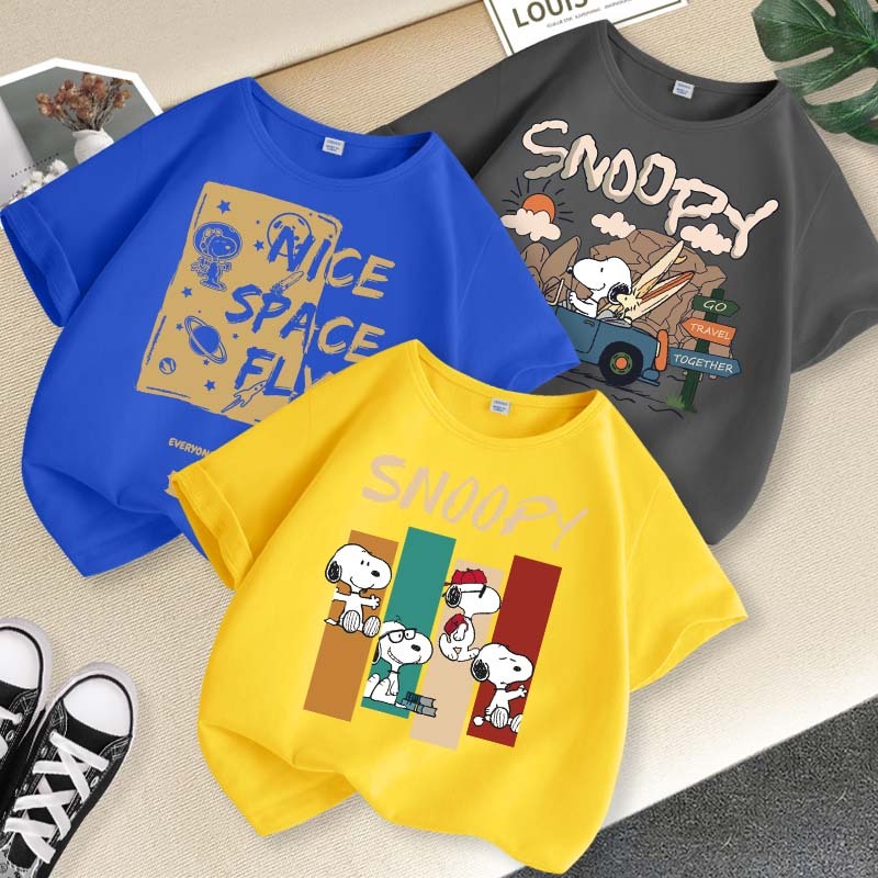 [110cm-160cm] Áo thun Cotton In Hình Snoopy Cho Bé Trai  Thấm Hút Mồ Hôi, Mềm Mại & Thoáng Khí  Thích Hợp Đi Chơi