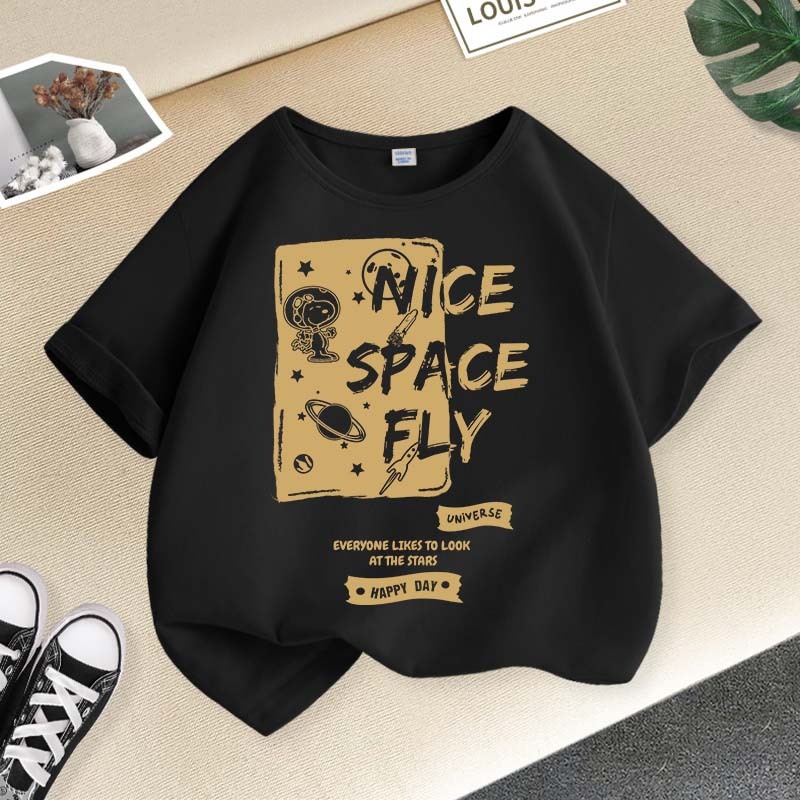 [110cm-160cm] Áo thun Cotton In Hình Snoopy Cho Bé Trai  Thấm Hút Mồ Hôi, Mềm Mại & Thoáng Khí  Thích Hợp Đi Chơi