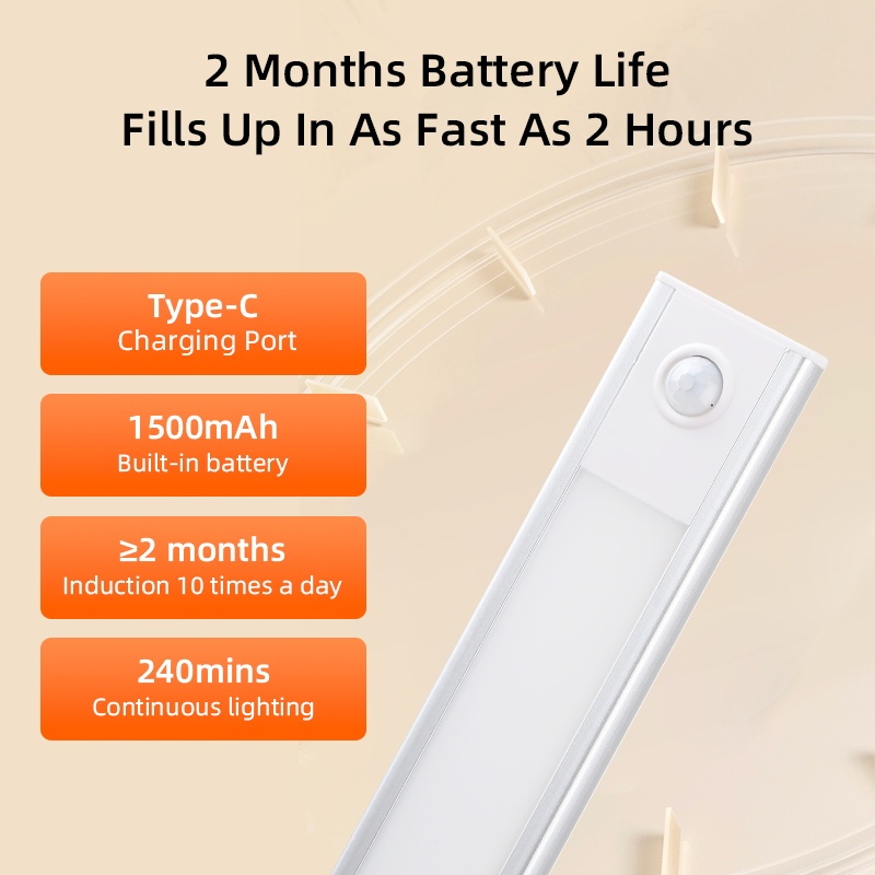 3 Màu Tủ Đèn Cảm Biến Chuyển Động Đèn Nhà Bếp Nhôm Thông Minh Không Dây Đèn Ngủ USB TYPE-C Pin Sạc Đèn Cảm Ứng LED Chiếu Sáng Cảm Ứng