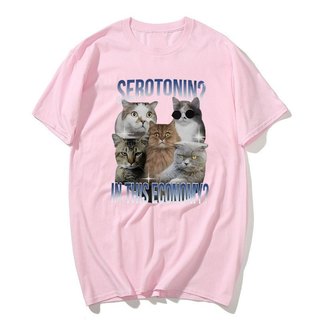 Serotonin Trong Kinh Tế Này Mèo Ngộ nghĩnh Meme Áo nam Nữ Thời Trang Tay Ngắn Cotton Quá Khổ Áo Dạo Phố Unisex