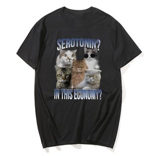 Serotonin Trong Kinh Tế Này Mèo Ngộ nghĩnh Meme Áo nam Nữ Thời Trang Tay Ngắn Cotton Quá Khổ Áo Dạo Phố Unisex