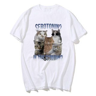 Serotonin Trong Kinh Tế Này Mèo Ngộ nghĩnh Meme Áo nam Nữ Thời Trang Tay Ngắn Cotton Quá Khổ Áo Dạo Phố Unisex
