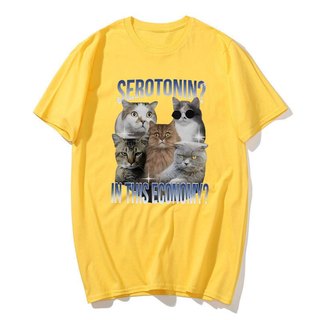 Serotonin Trong Kinh Tế Này Mèo Ngộ nghĩnh Meme Áo nam Nữ Thời Trang Tay Ngắn Cotton Quá Khổ Áo Dạo Phố Unisex