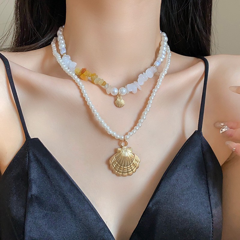 Bộ vòng cổ ngọc trai vỏ biển Châu Âu và Hoa Kỳ xuyên biên giới đi biển ngày lễ xương đòn chuỗi khí chất trang sức cao cấp nữ