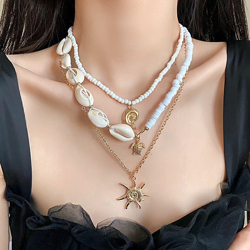 Bộ vòng cổ ngọc trai vỏ biển Châu Âu và Hoa Kỳ xuyên biên giới đi biển ngày lễ xương đòn chuỗi khí chất trang sức cao cấp nữ