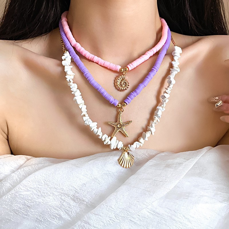 Bộ vòng cổ ngọc trai vỏ biển Châu Âu và Hoa Kỳ xuyên biên giới đi biển ngày lễ xương đòn chuỗi khí chất trang sức cao cấp nữ