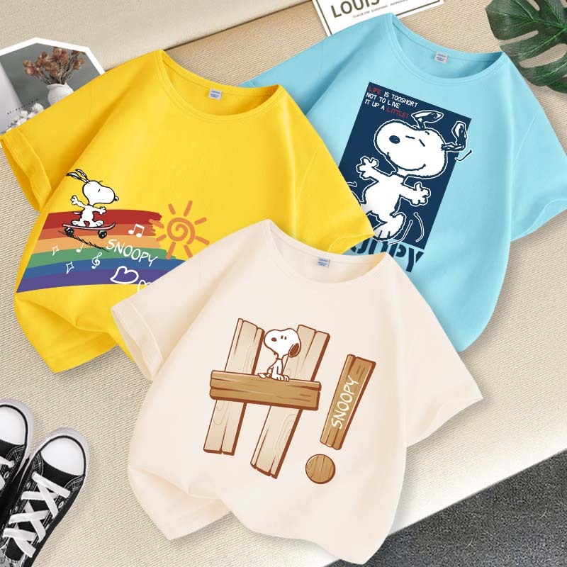 W.G.Q Raglan Tay Ngắn bé trai ，100% bông vải，Mềm mại thoải mái, Với Snoopy Print