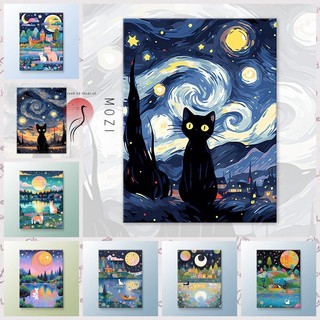 MOZI✨30 * 40cm / 40 * 50cm Bầu Trời Đầy Sao tranh tô màu theo số tranh số hóa tranh sơn dầu số hoátranh tô màu theo số tranh số hóa tranh sơn dầu số hoá Mèo Số Tranh Sơn Dầu Sơn Tranh Làm Đầy Tranh Vẽ Tay Tranh Acrylic Trang Trí Nhà Cửa Tranh Số Tra