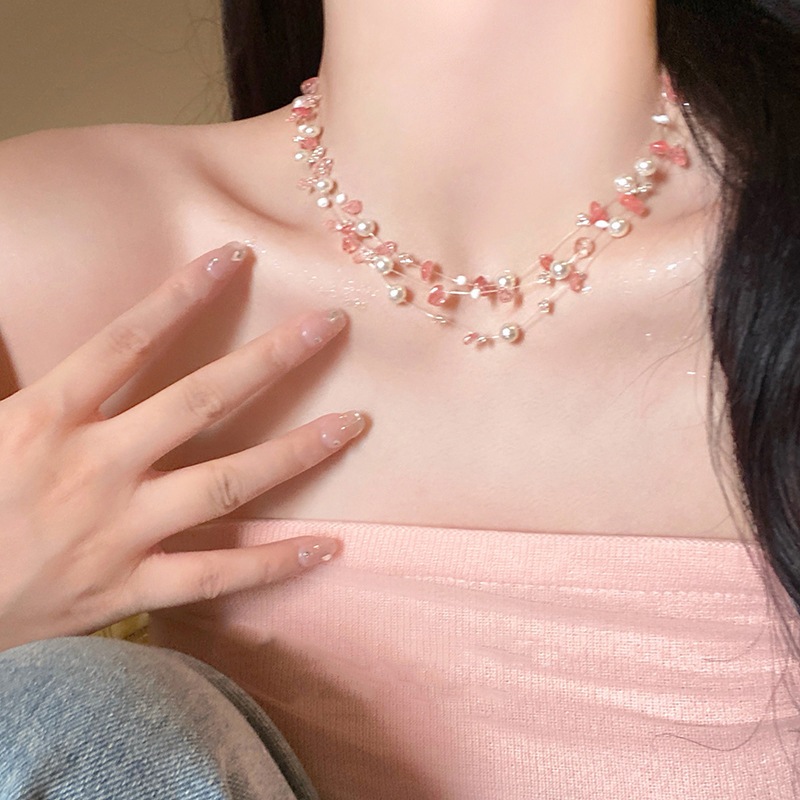 Hạt gạo dâu pha lê ngọc trai vòng cổ thiết kế ngọt ngào Hàn Quốc cảm giác xương đòn dây chuyền cô gái trái tim dễ thương mọi thứ vòng cổ bán buôn