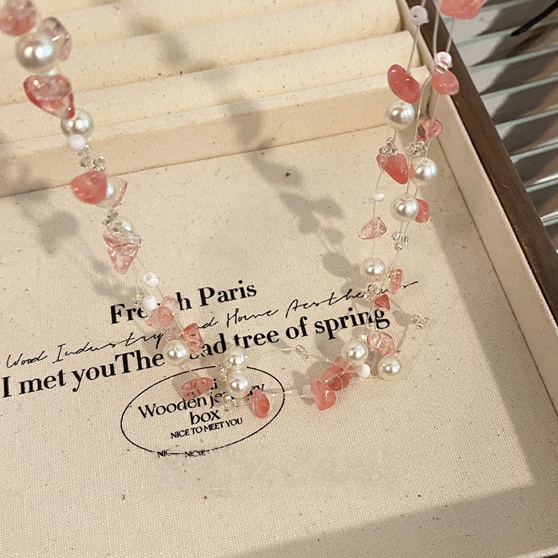 Hạt gạo dâu pha lê ngọc trai vòng cổ thiết kế ngọt ngào Hàn Quốc cảm giác xương đòn dây chuyền cô gái trái tim dễ thương mọi thứ vòng cổ bán buôn