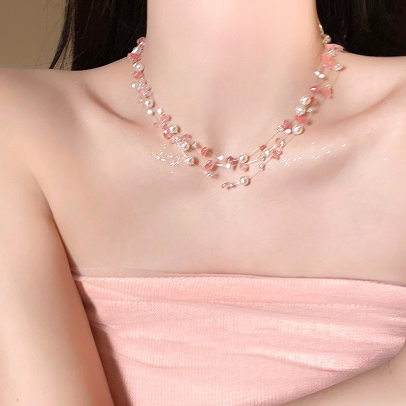 Hạt gạo dâu pha lê ngọc trai vòng cổ thiết kế ngọt ngào Hàn Quốc cảm giác xương đòn dây chuyền cô gái trái tim dễ thương mọi thứ vòng cổ bán buôn