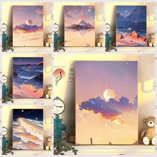 MOZI✨30 * 40cm / 40 * 50cm Phong Cảnh Bên Biển tranh tô màu theo số bộ tô màu theo số tranh số hóa tranh sơn dầu số hoá Tự Làm Tranh Sơn Dầu Kỹ Thuật Số Tranh Vẽ Tay Tranh Tô Màu Tranh Kỹ Thuật Số Làm Đầy Tranh Vẽ Tay Trang Trí Nhà Cửa Tranh