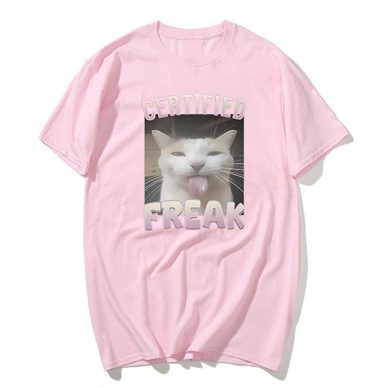 Được Chứng Nhận Freak Ngộ nghĩnh Mèo Meme Áo Nam Thời Trang Vintage Tay Ngắn Áo Thun Cotton Quá Khổ Áo Sơ Mi Dạo Phố