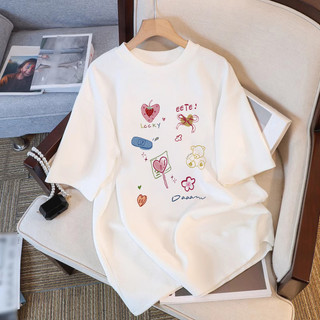 HIIXIIVI Mới 100% cotton Phong Cách Hàn Quốc Thời Trang Hàng Sẵn Có Nữ Mùa Hè Tay Ngắn Áo Quần Áo Cổ Tròn Tee Áo