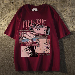 Áo thun nam GKSSS tay ngắn anime cổ điển Nhật Bản in dáng rộng giản dị cotton nguyên chất ngắn tay