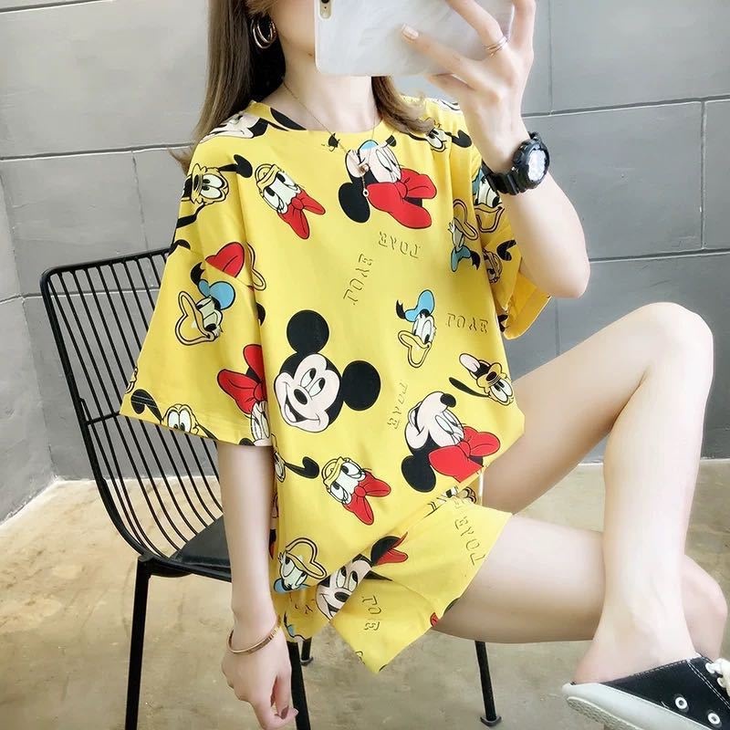 Bộ đồ ngủ tay ngắn dáng rộng thời trang mùa hè dễ thương cho nữ Lff0704