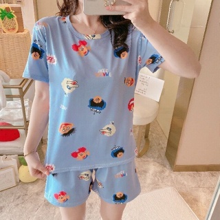 Bộ đồ ngủ tay ngắn dáng rộng thời trang mùa hè dễ thương cho nữ Lff0704