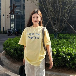 ZHELIHANGFEI Thời Trang Hàn Quốc Sữa Vàng Áo Thun Nữ Tay Ngắn Quần Áo In Chữ Rời Top