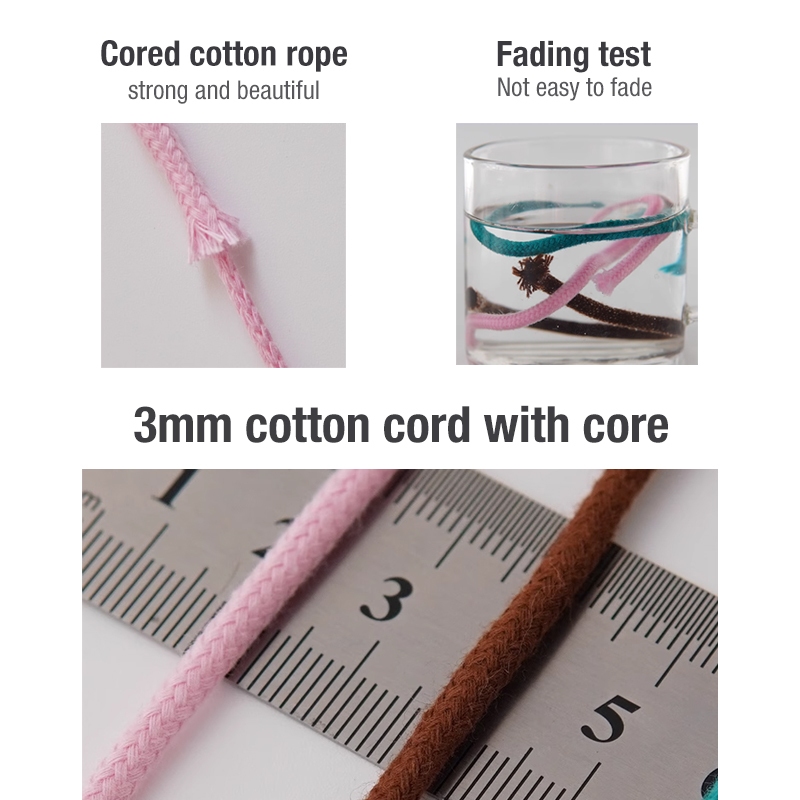 Dây cotton bện 3mm lõi xoắn, sợi dệt tay nguyên chất, phụ kiện DIY, gói chất liệu gói
