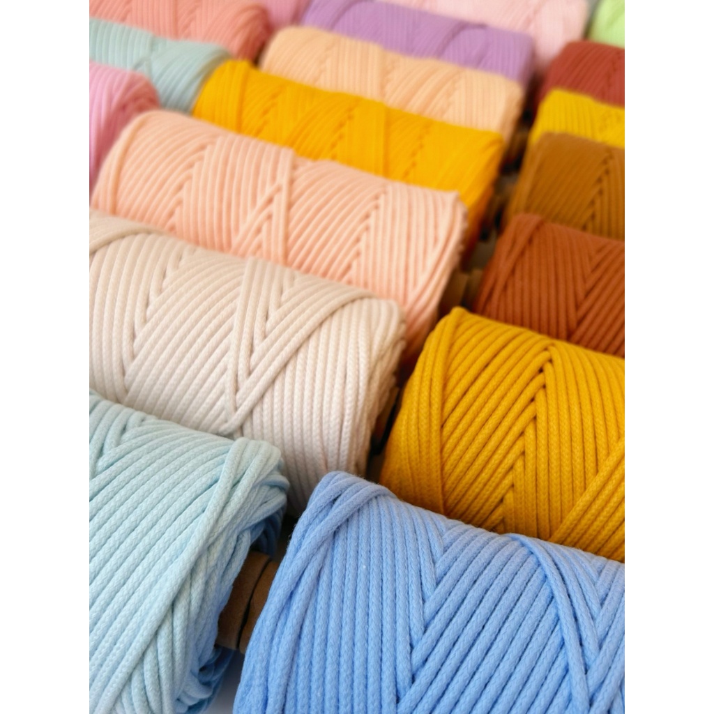 Dây cotton bện 3mm lõi xoắn, sợi dệt tay nguyên chất, phụ kiện DIY, gói chất liệu gói