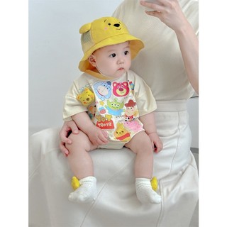 Bộ áo liền quần ngắn tay bé trai và bé gái Winnie the Pooh mùa hè mới 0-24 tháng tuổi sơ sinh