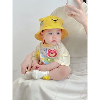 Bộ áo liền quần ngắn tay bé trai và bé gái Winnie the Pooh mùa hè mới 0-24 tháng tuổi sơ sinh