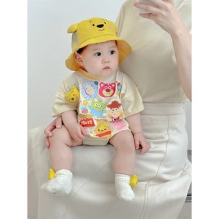 Bộ áo liền quần ngắn tay bé trai và bé gái Winnie the Pooh mùa hè mới 0-24 tháng tuổi sơ sinh