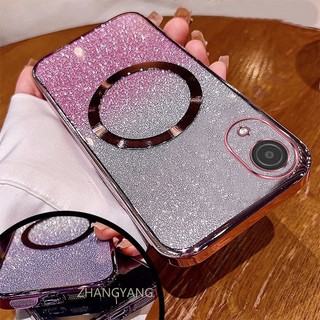 Ốp Lưng Cho OPPO A17K Vỏ Điện Thoại Cạnh Thẳng Đèn flash Mạ Điện Có Chức Năng Hút Từ Silicon TPU Mềm Chống Rơi Và Chống Bẩn