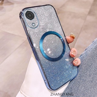 Ốp Lưng Cho OPPO A17K Vỏ Điện Thoại Cạnh Thẳng Đèn flash Mạ Điện Có Chức Năng Hút Từ Silicon TPU Mềm Chống Rơi Và Chống Bẩn