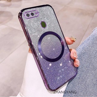 Ốp Lưng Cho OPPO A5S A12 A7 F9 Ốp Điện Thoại Cạnh Thẳng Đèn flash Mạ Điện Có Chức Năng Hút Từ Silicon TPU Mềm Chống Rơi Và Chống Bẩn