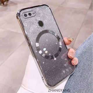 Ốp Lưng Cho OPPO A5S A12 A7 F9 Ốp Điện Thoại Cạnh Thẳng Đèn flash Mạ Điện Có Chức Năng Hút Từ Silicon TPU Mềm Chống Rơi Và Chống Bẩn