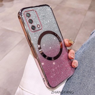 Ốp Lưng Cho OPPO A74 A95 Vỏ Điện Thoại Cạnh Thẳng Đèn flash Mạ Điện Có Chức Năng Hút Từ Silicon TPU Mềm Chống Rơi Và Chống Bẩn