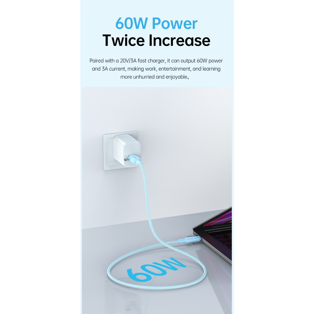 Ảnh Dây sạc type c Awei 60W sạc nhanh 4 trong 1 USB Type C Dây bện nylon 1M cho điện thoại Android 2