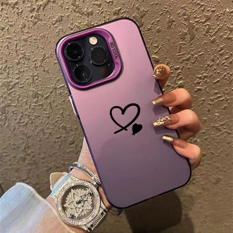 Vỏ Tương Thích Cho iPhone 16 11 12 13 14 15 Pro Max iPhone XR X XS Max 16e 7 8 Plus SE2020 2022 Dây Và Hình Trái Tim IMD Sang Trọng Mờ Cứng Chống Sốc