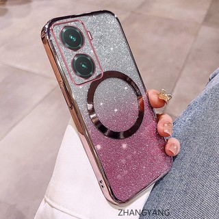 Ốp lưng cho vivo Y77 5G y77e Vỏ điện thoại cạnh thẳng đèn flash mạ điện có chức năng hút từ tính Vỏ mềm TPU silicon chống rơi và chống bẩn