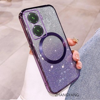 Ốp lưng cho vivo Y77 5G y77e Vỏ điện thoại cạnh thẳng đèn flash mạ điện có chức năng hút từ tính Vỏ mềm TPU silicon chống rơi và chống bẩn
