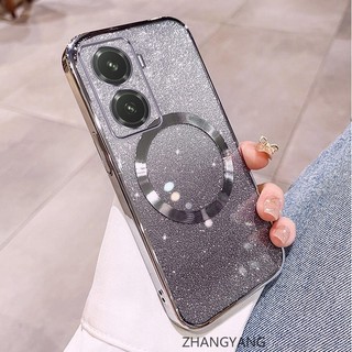 Ốp lưng cho vivo Y77 5G y77e Vỏ điện thoại cạnh thẳng đèn flash mạ điện có chức năng hút từ tính Vỏ mềm TPU silicon chống rơi và chống bẩn