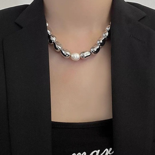 Hàn Quốc kim loại mới phóng đại thiểu số choker tất cả các trang sức thời trang đính cườm đơn giản khí chất vòng cổ nữ