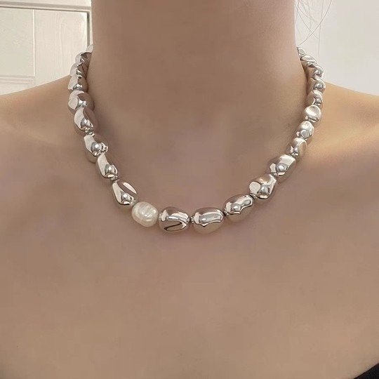 Hàn Quốc kim loại mới phóng đại thiểu số choker tất cả các trang sức thời trang đính cườm đơn giản khí chất vòng cổ nữ