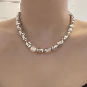 Hàn Quốc kim loại mới phóng đại thiểu số choker tất cả các trang sức thời trang đính cườm đơn giản khí chất vòng cổ nữ