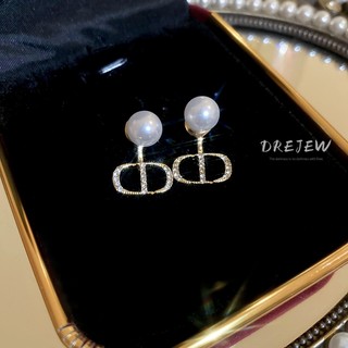 DREJEW 925 Tremella kim thời trang bông tai ngọc trai cao cấp kiểu Pháp niche cổ điển nhẹ bông tai sang trọng dành cho nữ Bông tai ngọc trai đa năng đơn giản không gây dị ứng