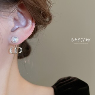DREJEW 925 Tremella kim thời trang bông tai ngọc trai cao cấp kiểu Pháp niche cổ điển nhẹ bông tai sang trọng dành cho nữ Bông tai ngọc trai đa năng đơn giản không gây dị ứng