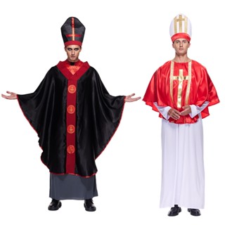 Nam Cao Cấp Đen Giám Mục Trang Phục Người Lớn Bóng Tối Linh Mục Halloween Trang Phục Đảng Trò Chơi Nam Tôn Giáo Series Kinh Thánh Công Giáo Đức Hồng Y Giáo Hoàng Cosplay Trang Phục