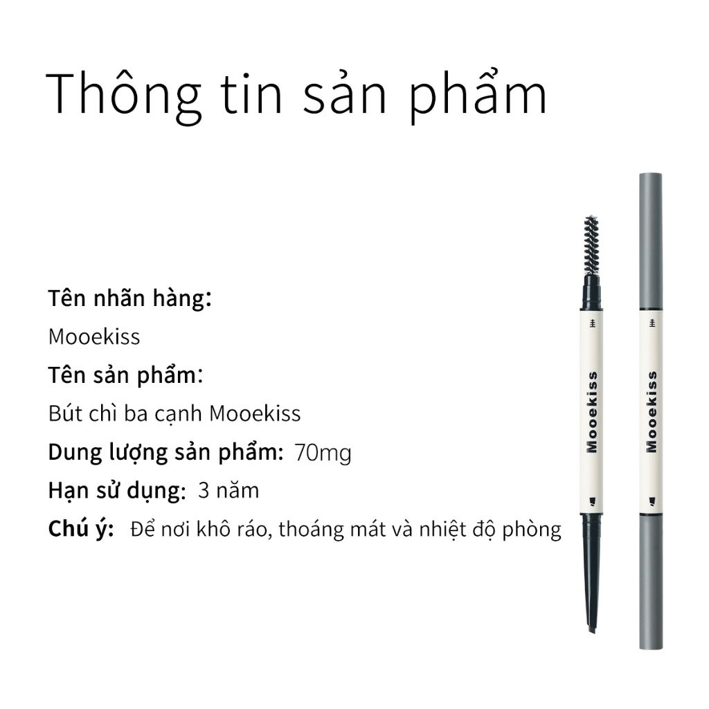 Chì Kẻ Mày Mooekiss Đầu Tam Giác, Chống Nước Mồ Hôi, Dễ Kẻ, Lên Màu Tự Nhiên 70mg, Chống Nước, Chống Mồ Hôi, Không Lem, Tự Nhiên, Siêu Mảnh, Tạo Sợi